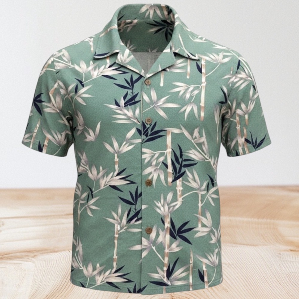 Island Republic Mens XL Silk Bamboo Print Short Sleeve Hawaiian Camp Shirt